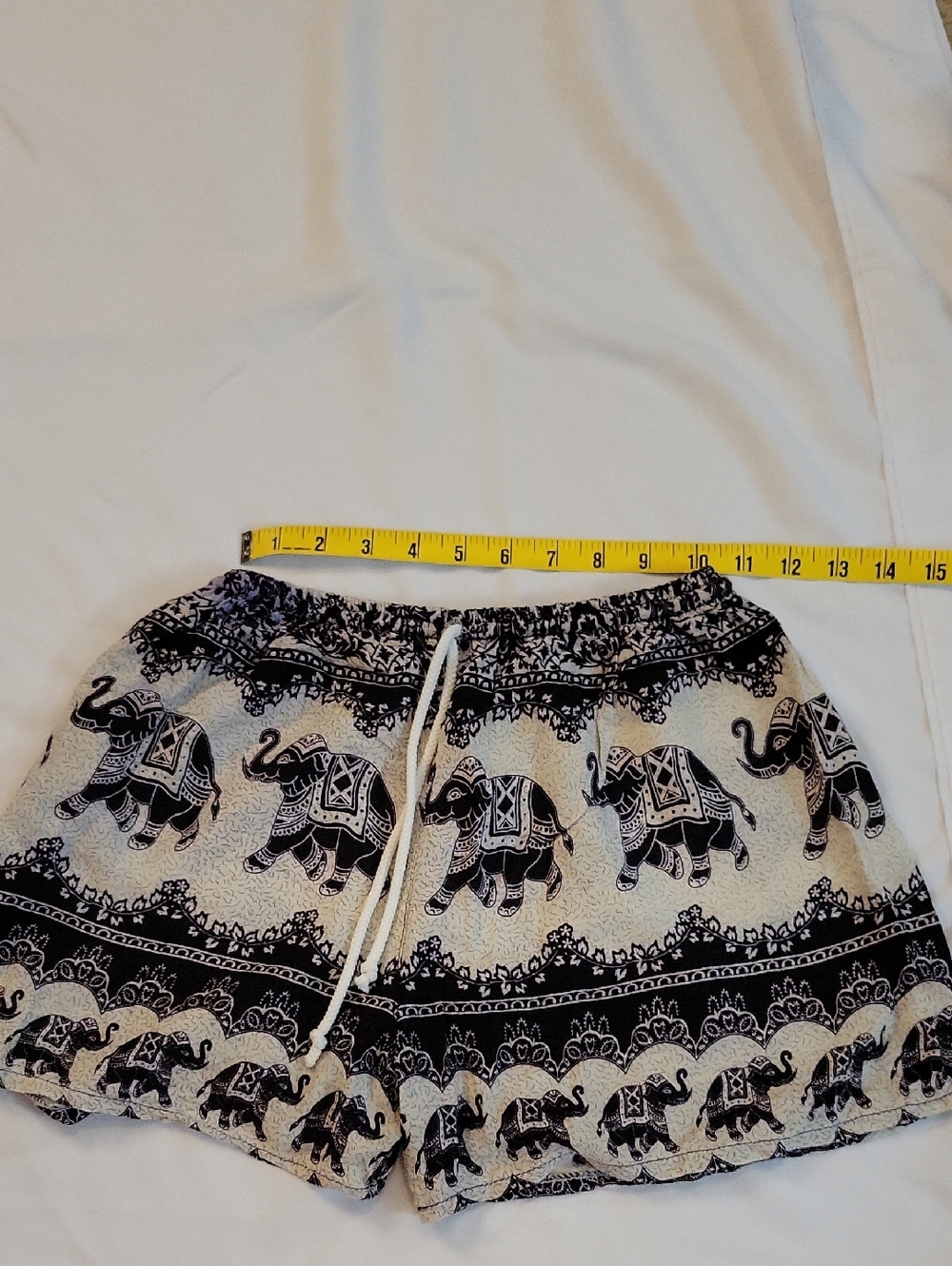 Black & Cream Elephant Paisley Drawstring Shorts